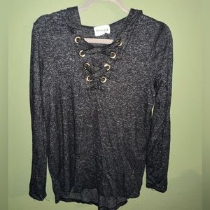 Long Sleeve Black hooded top.